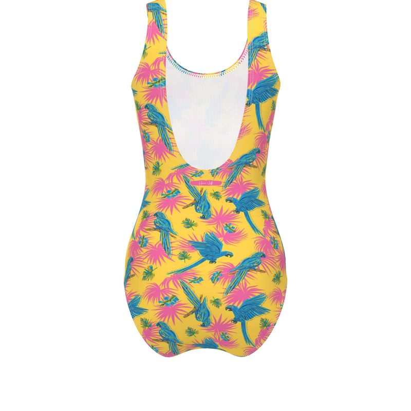 Women's One-Piece Swimsuit - Tropical Macaw - Yellow