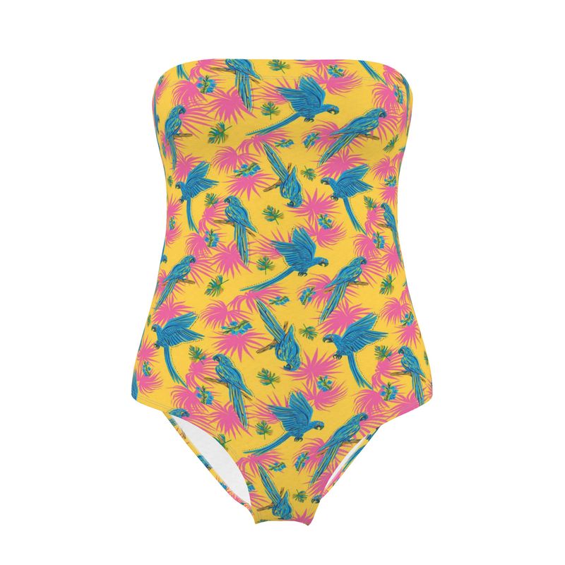 Women's Strapless Swimsuit - Tropical Macaw - Yellow