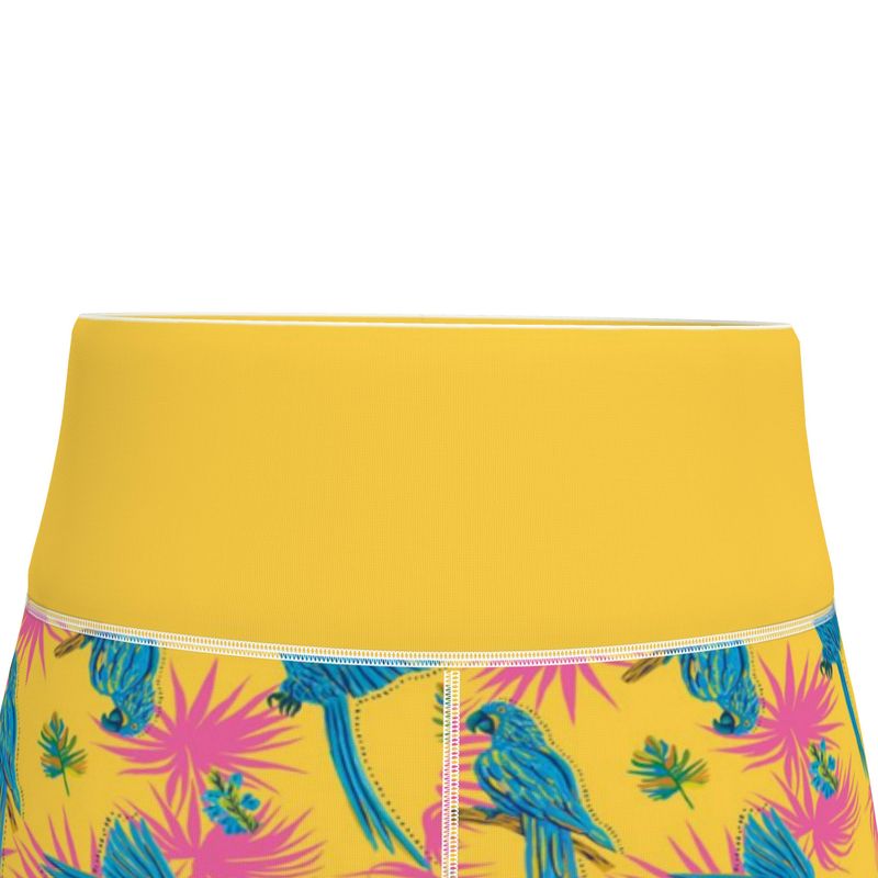 Women's High-Waist Sports Leggings - Tropical Macaw - Yellow