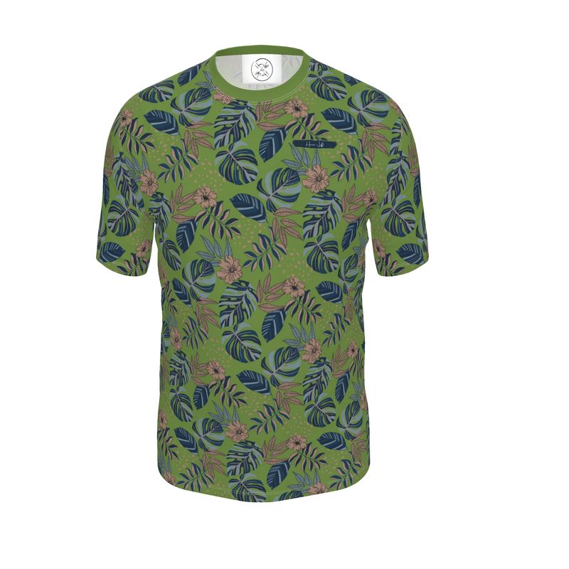 Men's Athletic Crew Neck T-Shirt - Midnight Monstera - Olive Green