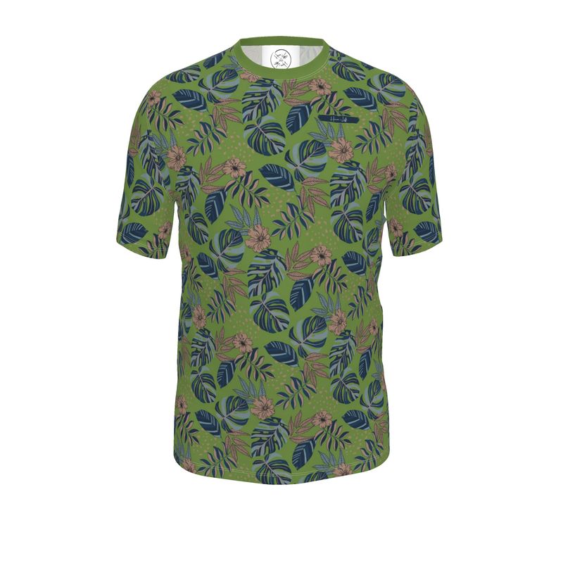 Men's Athletic Crew Neck T-Shirt - Midnight Monstera - Olive Green