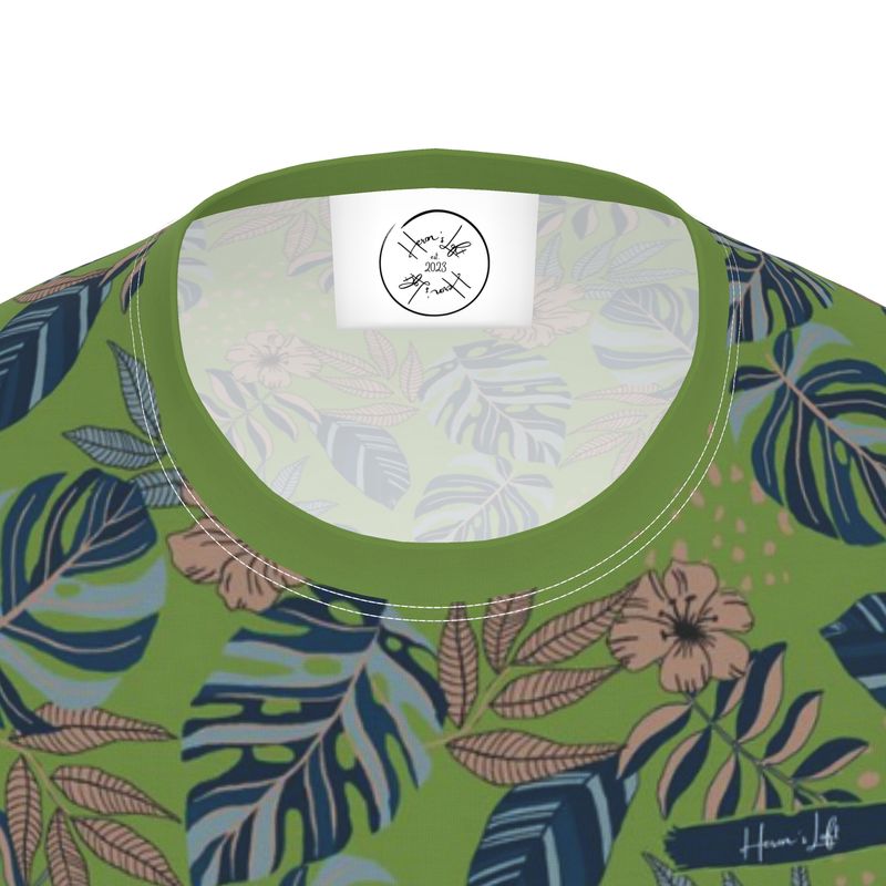 Men's Athletic Crew Neck T-Shirt - Midnight Monstera - Olive Green