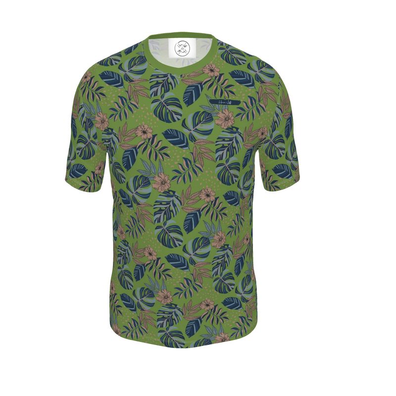 Men's Athletic V-Neck T-Shirt - Midnight Monstera - Olive Green