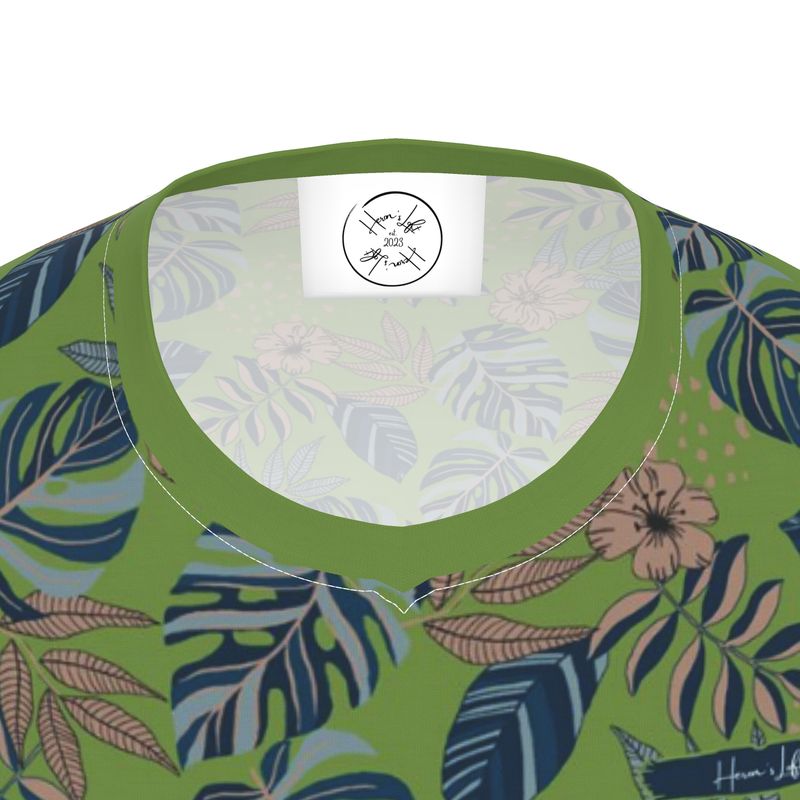 Men's Athletic V-Neck T-Shirt - Midnight Monstera - Olive Green