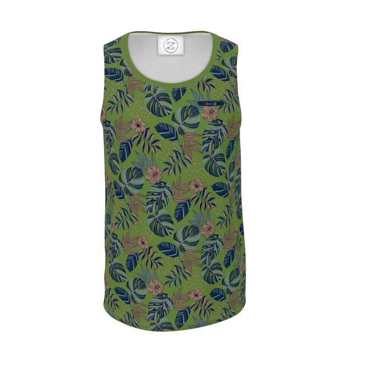 Men's Hybrid Tank Top - Midnight Monstera - Olive Green
