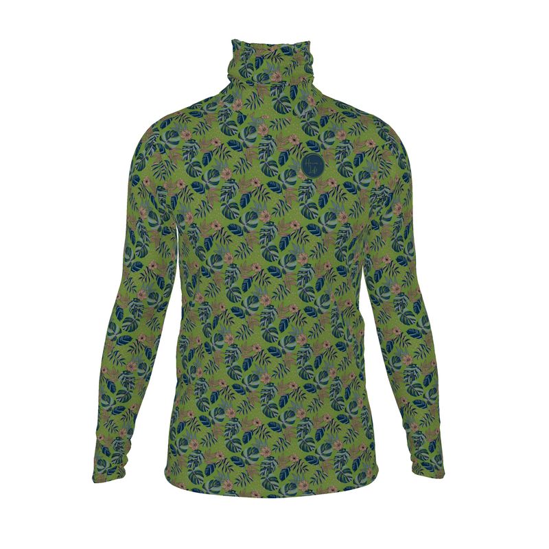 Men's High-Roll Turtle Neck - Slim-Fit - Midnight Monstera - Olive Green