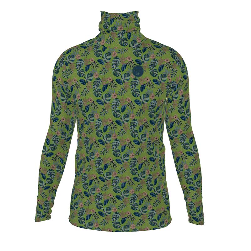 Men's High-Roll Turtle Neck - Slim-Fit - Midnight Monstera - Olive Green
