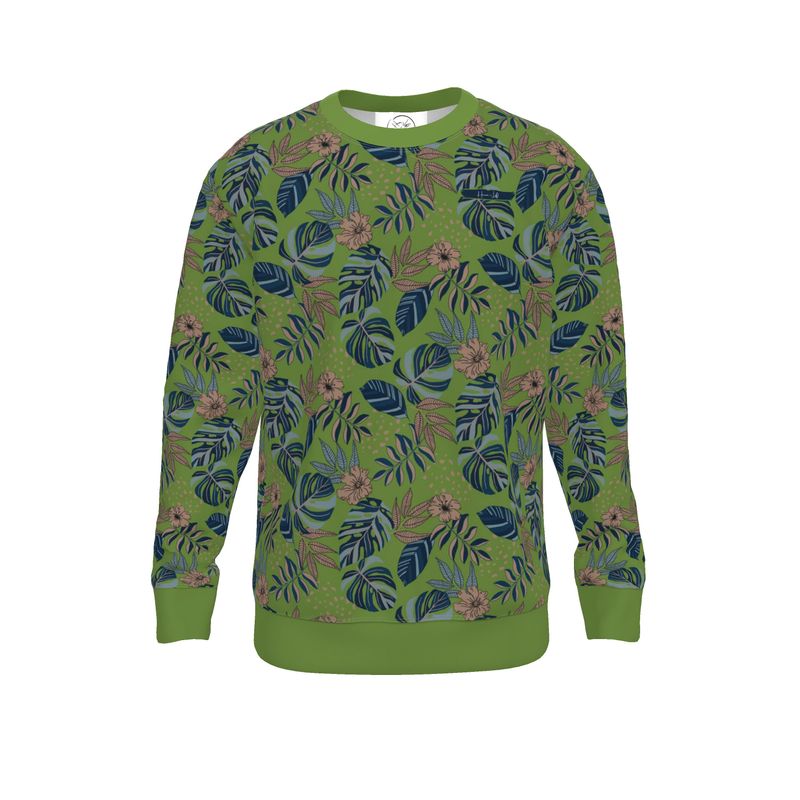Men's Lightweight Sweater - Midnight Monstera - Olive Green