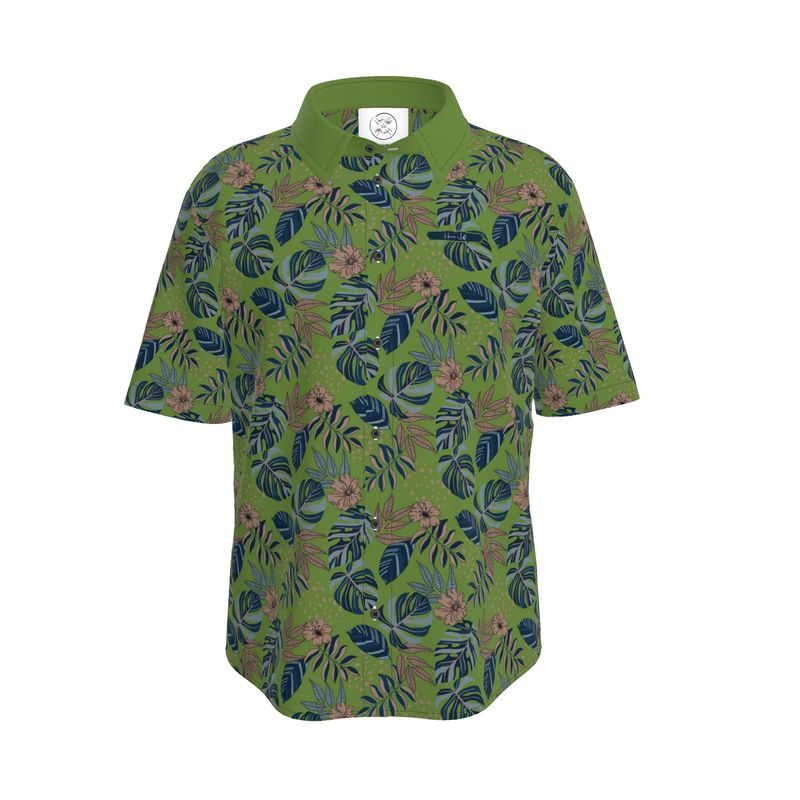 Men's Button-Up Dress Shirt - Midnight Monstera - Olive Green