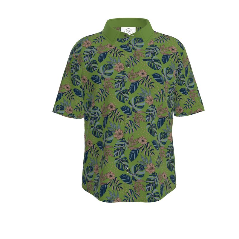 Men's Button-Up Dress Shirt - Midnight Monstera - Olive Green