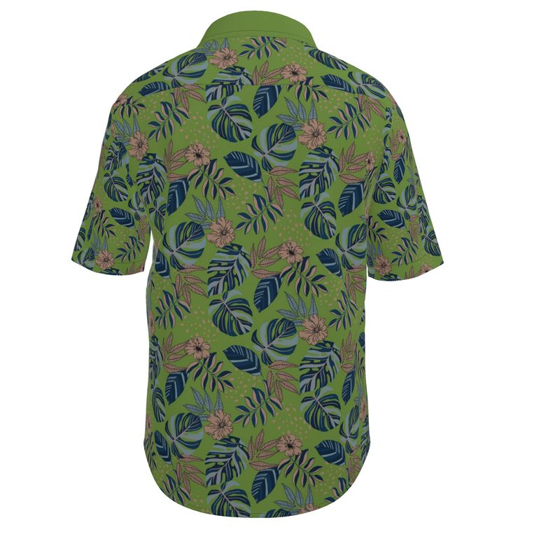 Men's Button-Up Dress Shirt - Midnight Monstera - Olive Green