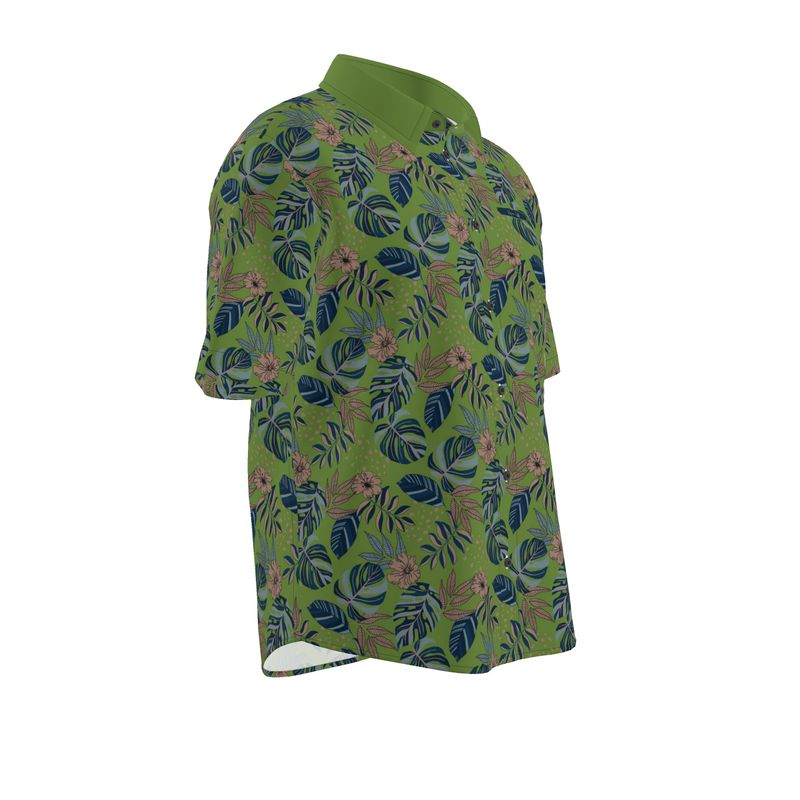 Men's Button-Up Dress Shirt - Midnight Monstera - Olive Green