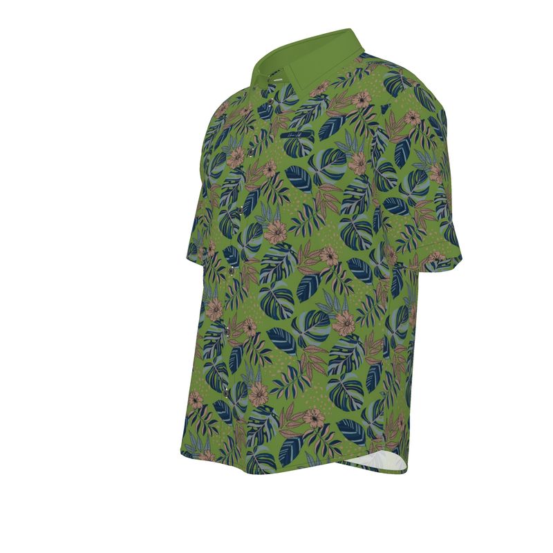 Men's Button-Up Dress Shirt - Midnight Monstera - Olive Green