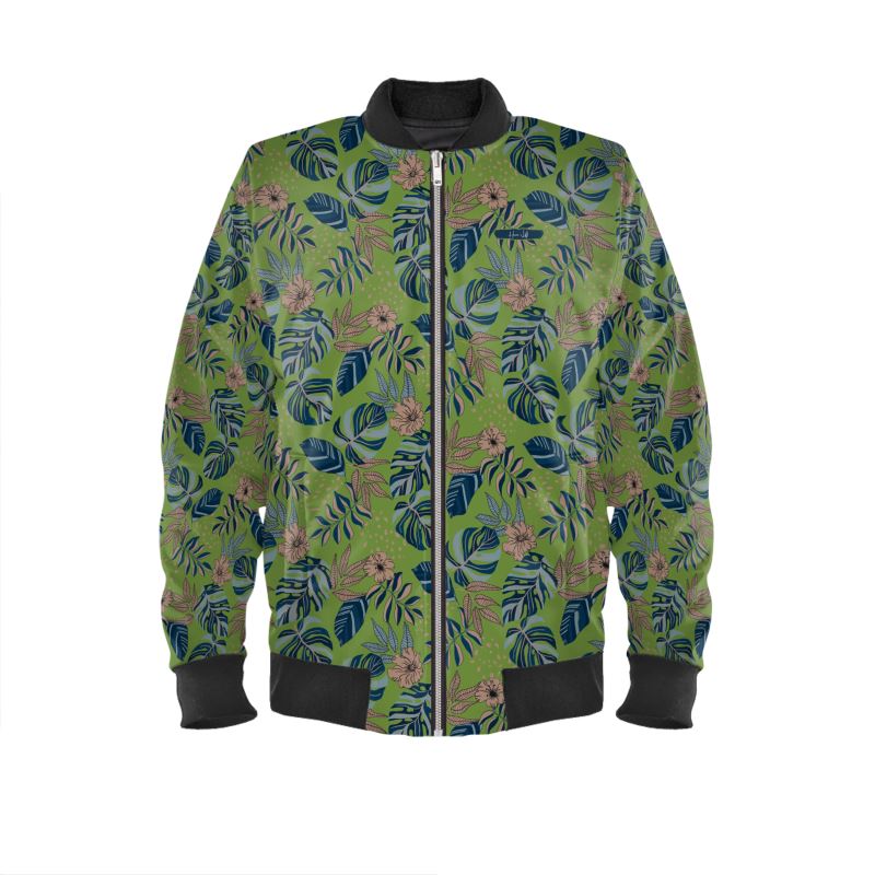 Men's Bomber Jacket - Midnight Monstera - Olive Green