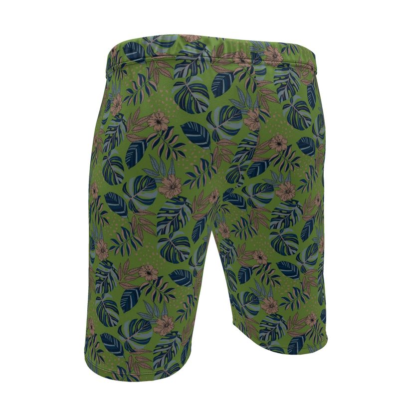 Men's Gym Shorts - Midnight Monstera - Olive Green