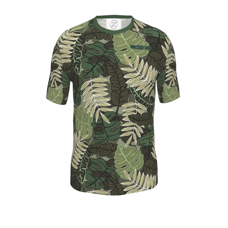 Men's Athletic V-Neck T-Shirt - Camo Leaves - Light Green