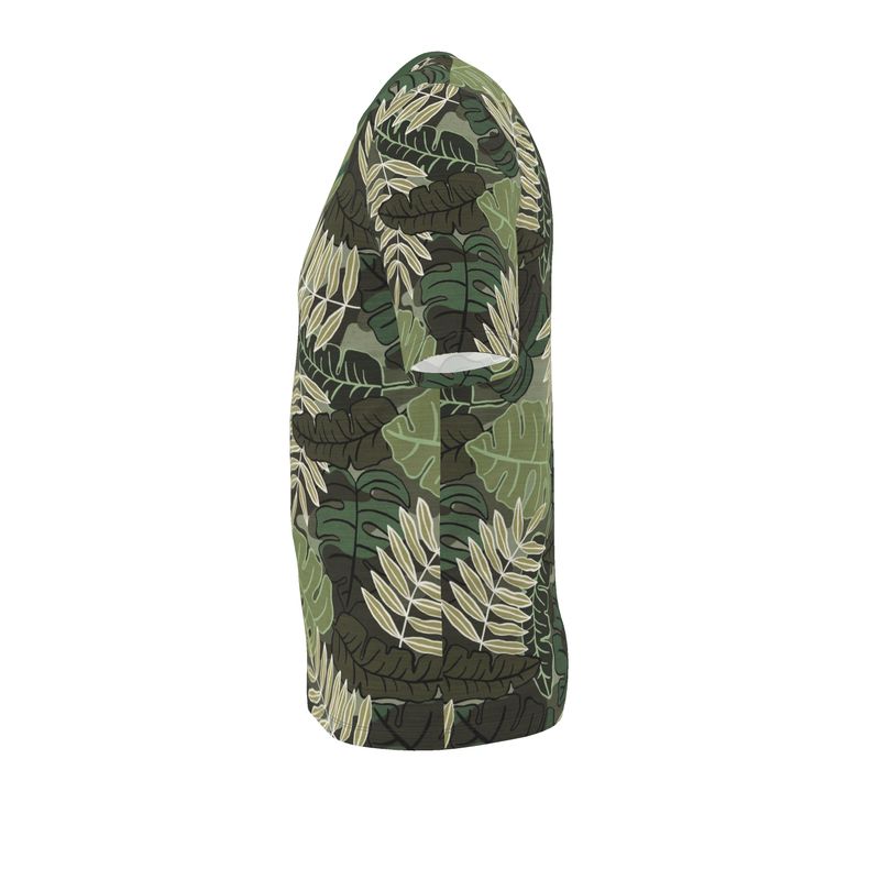 Men's Athletic V-Neck T-Shirt - Camo Leaves - Light Green