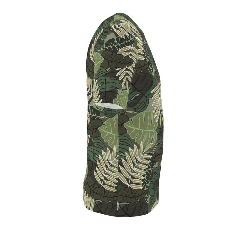 Men's Athletic V-Neck T-Shirt - Camo Leaves - Light Green