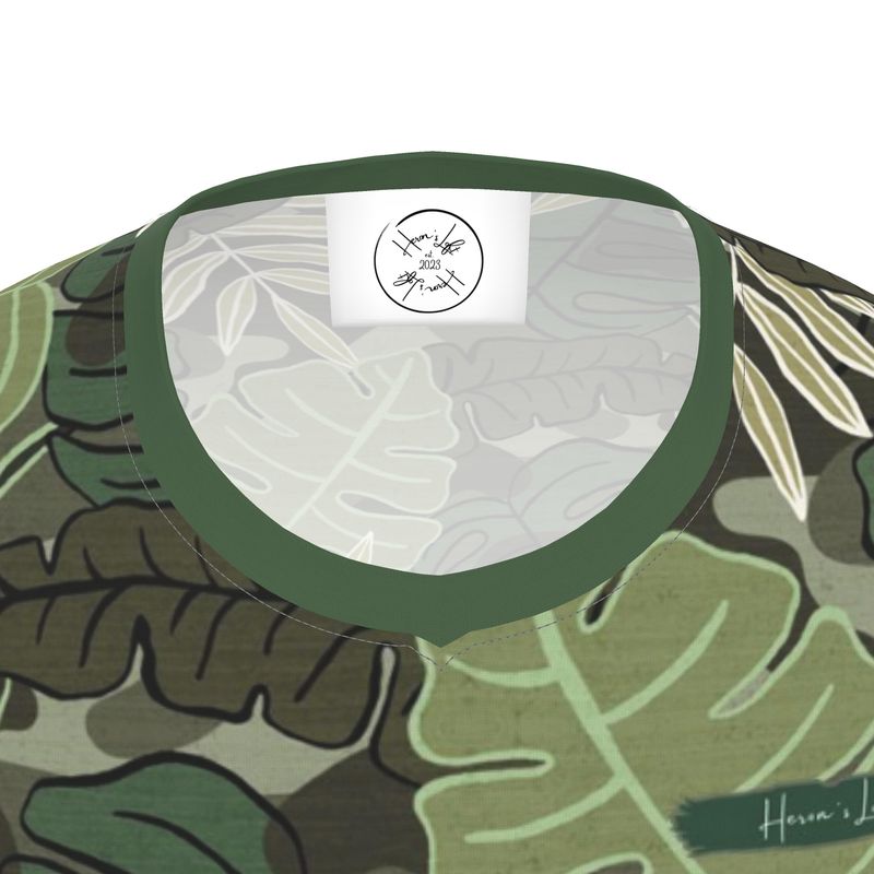 Men's Athletic V-Neck T-Shirt - Camo Leaves - Light Green