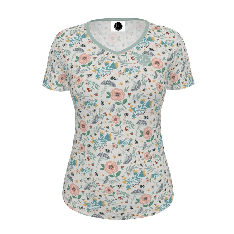 Women's Athletic V-Neck T-Shirt - Bee Garden