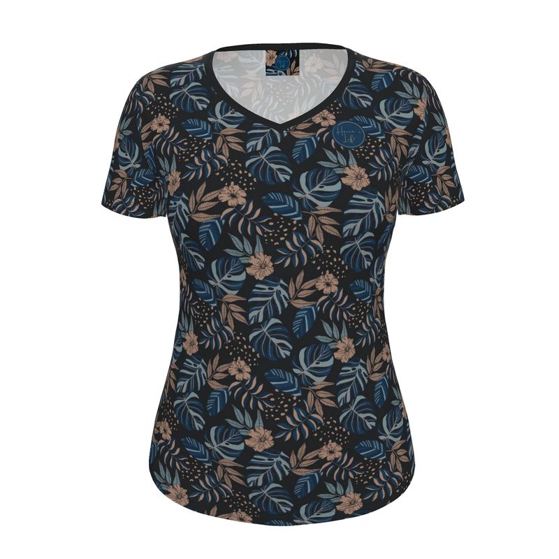 Women’s Athletic V-Neck T-Shirt - Midnight Monstera