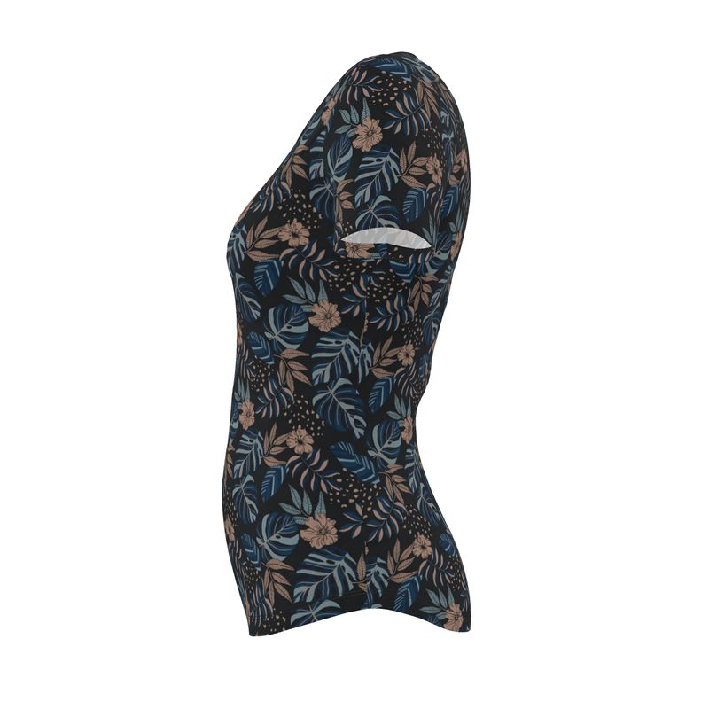 Women’s Athletic V-Neck T-Shirt - Midnight Monstera