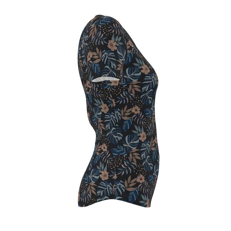 Women’s Athletic V-Neck T-Shirt - Midnight Monstera