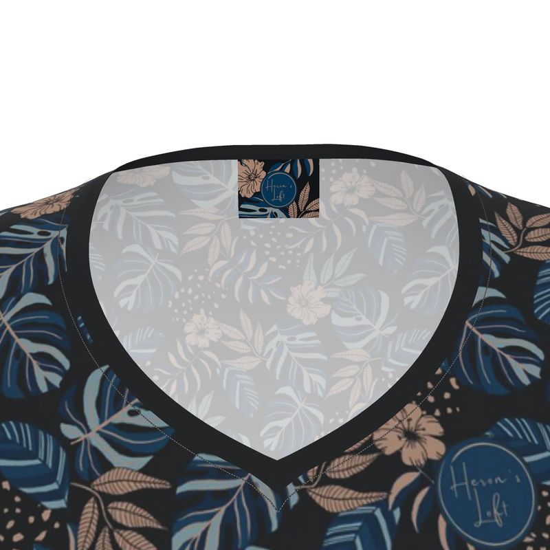 Women’s Athletic V-Neck T-Shirt - Midnight Monstera