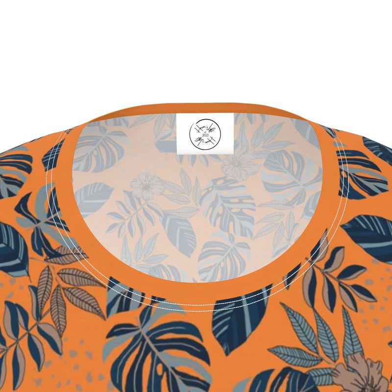 Women's Athletic Crew Neck T-Shirt - Midnight Monstera - Cadmium Orange