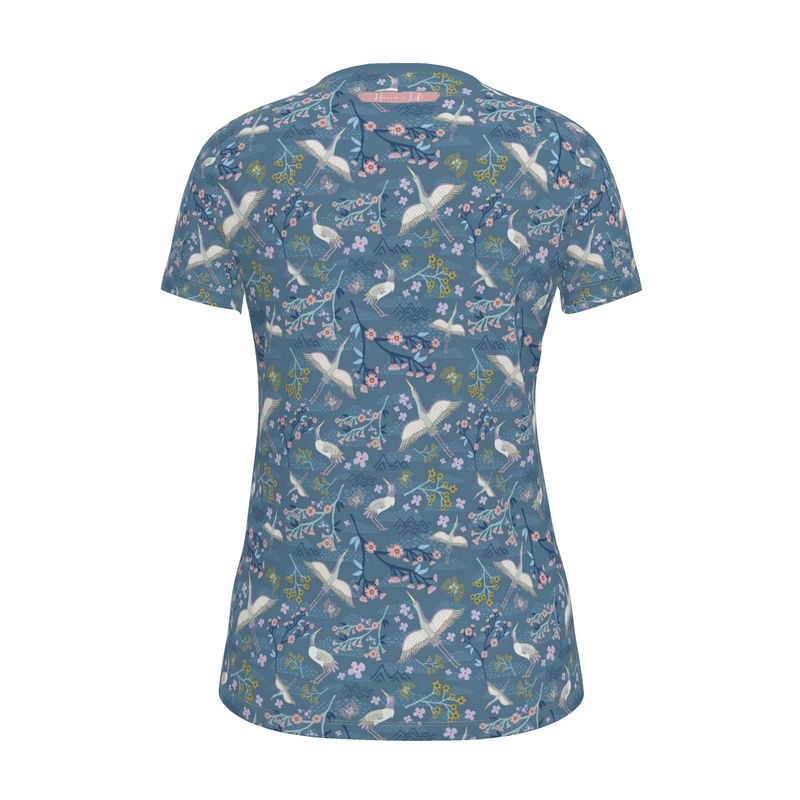 Women's Athletic V-Neck T-Shirt - White Crane