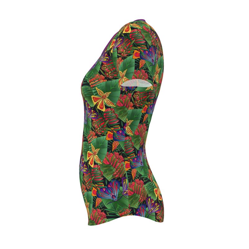 Women's Athletic Crew Neck T-Shirt - Jungle Flower