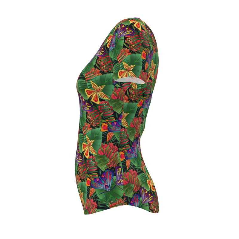 Women's Athletic V-Neck T-Shirt - Jungle Flower