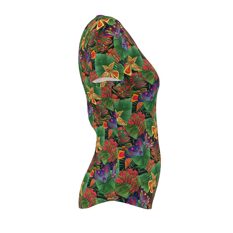 Women's Athletic V-Neck T-Shirt - Jungle Flower