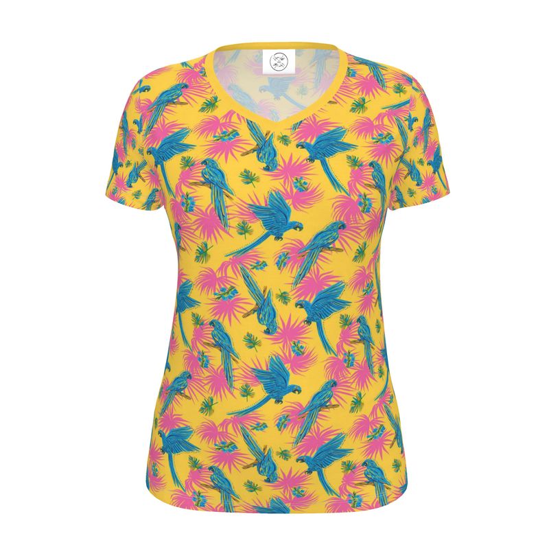 Women's Athletic V-Neck T-Shirt - Tropical Macaw - Yellow
