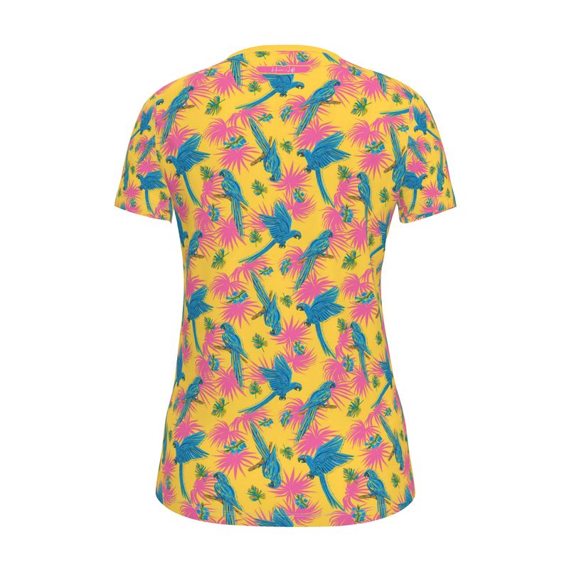 Women's Athletic V-Neck T-Shirt - Tropical Macaw - Yellow