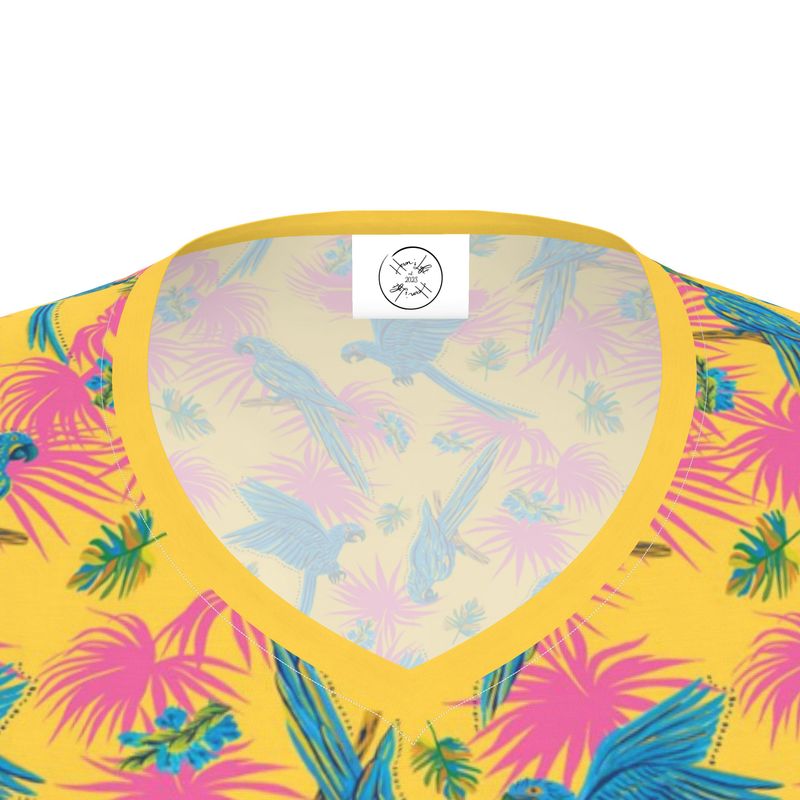 Women's Athletic V-Neck T-Shirt - Tropical Macaw - Yellow