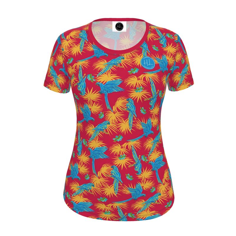 Women's Athletic Crew Neck T-Shirt - Tropical Macaw - Red