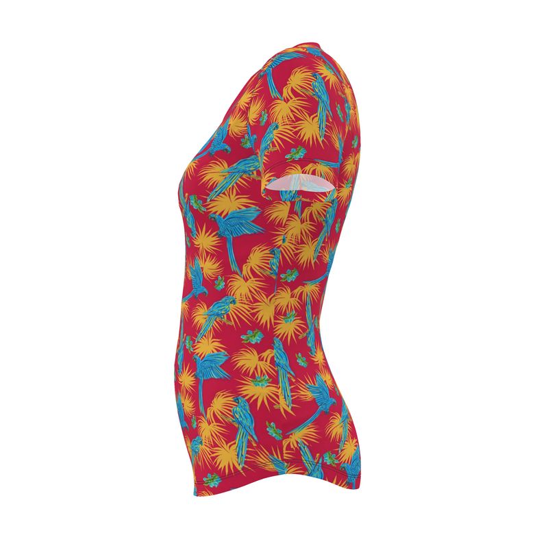 Women's Athletic Crew Neck T-Shirt - Tropical Macaw - Red