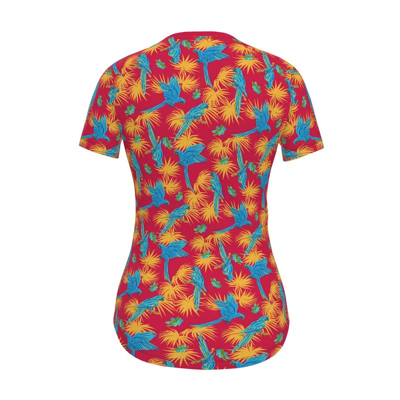 Women's Athletic Crew Neck T-Shirt - Tropical Macaw - Red