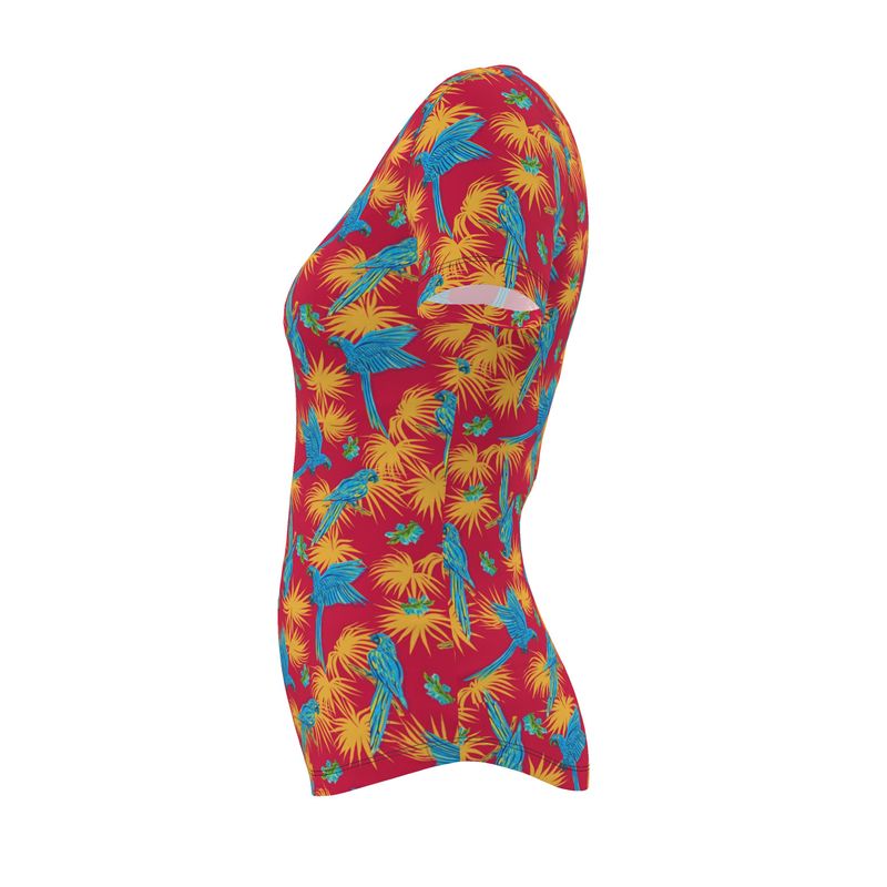 Women's Athletic V-Neck T-Shirt - Tropical Macaw - Raspberry Red