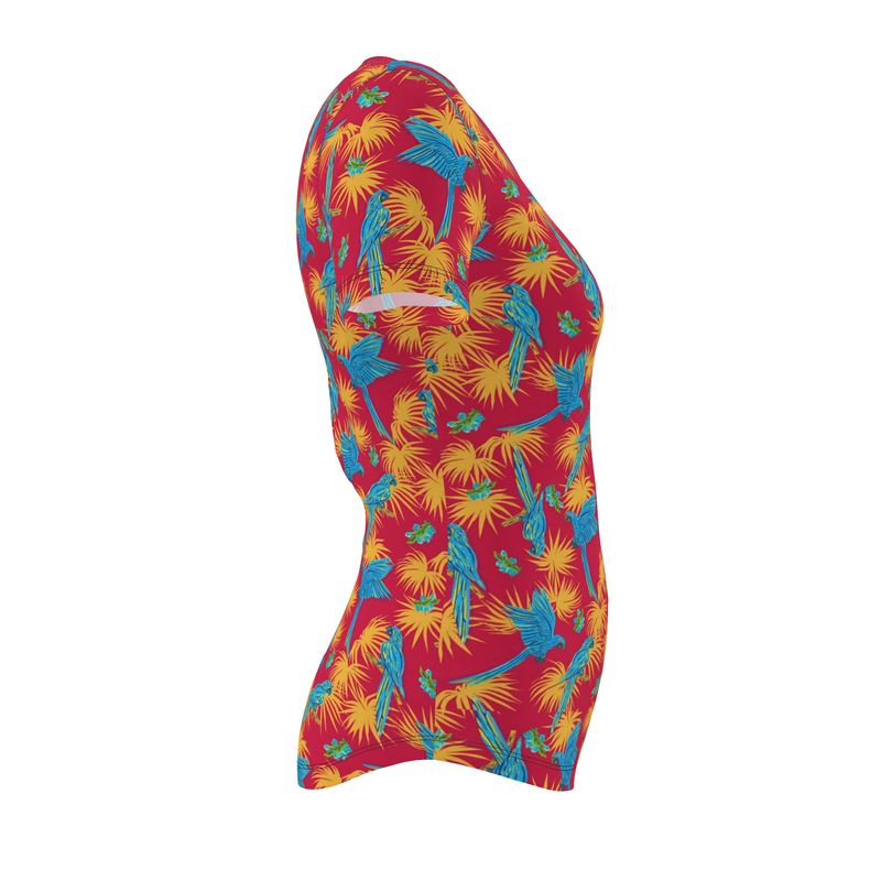 Women's Athletic V-Neck T-Shirt - Tropical Macaw - Raspberry Red