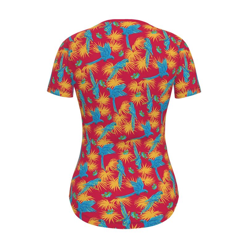 Women's Athletic V-Neck T-Shirt - Tropical Macaw - Raspberry Red