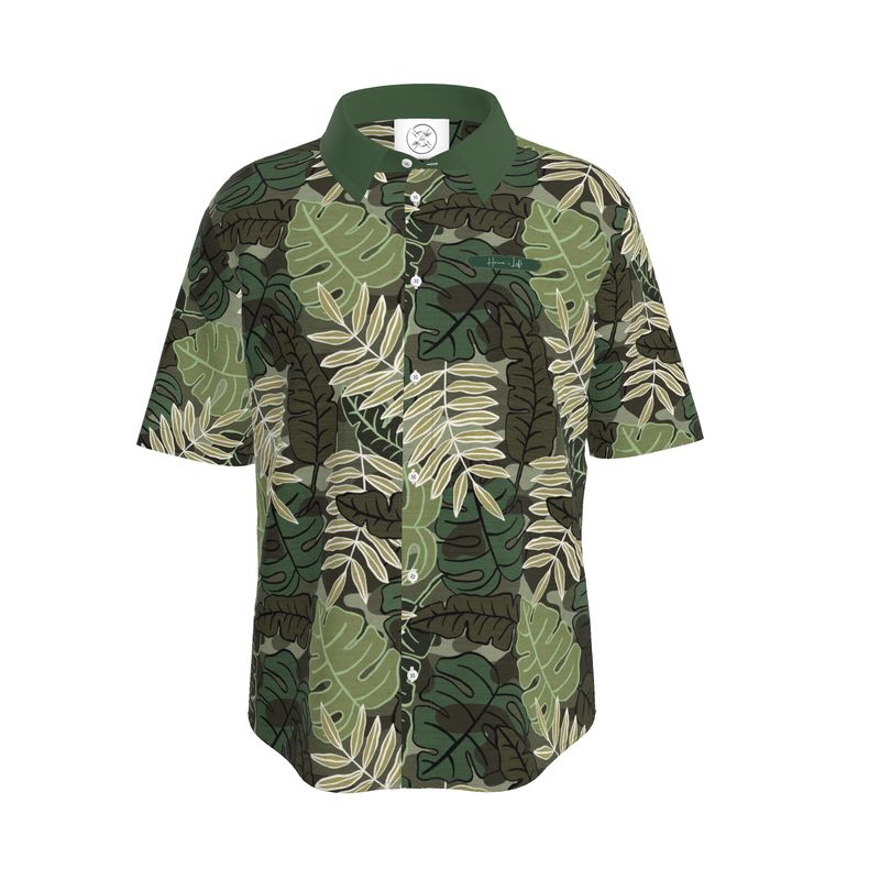 Men's Button-Up Dress Shirt - Camo Leaves - Light Green