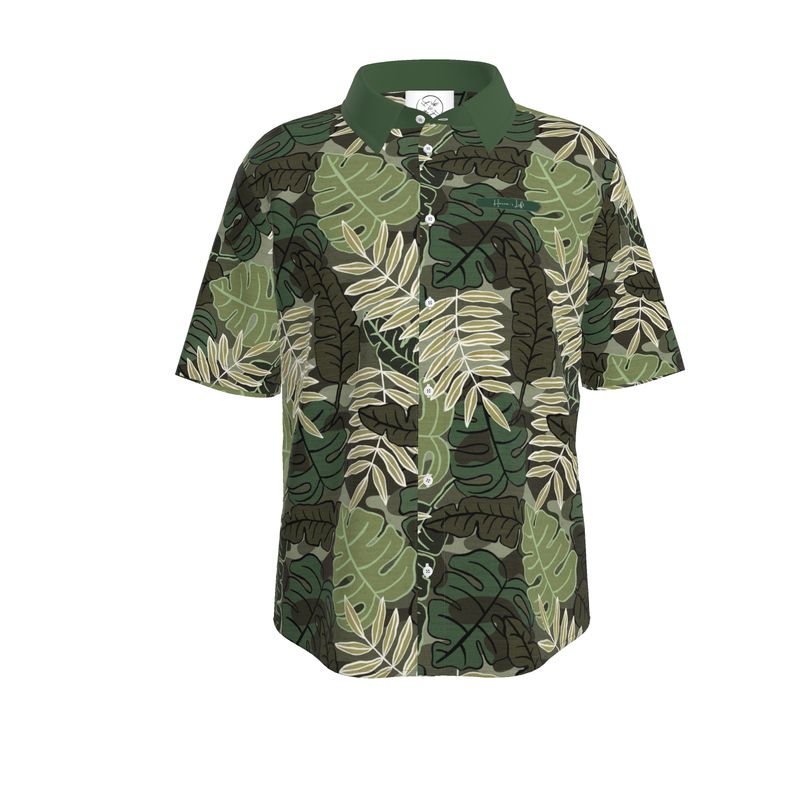 Men's Button-Up Dress Shirt - Camo Leaves - Light Green