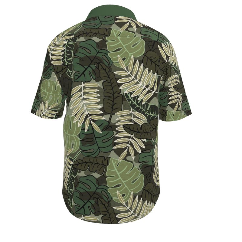 Men's Button-Up Dress Shirt - Camo Leaves - Light Green
