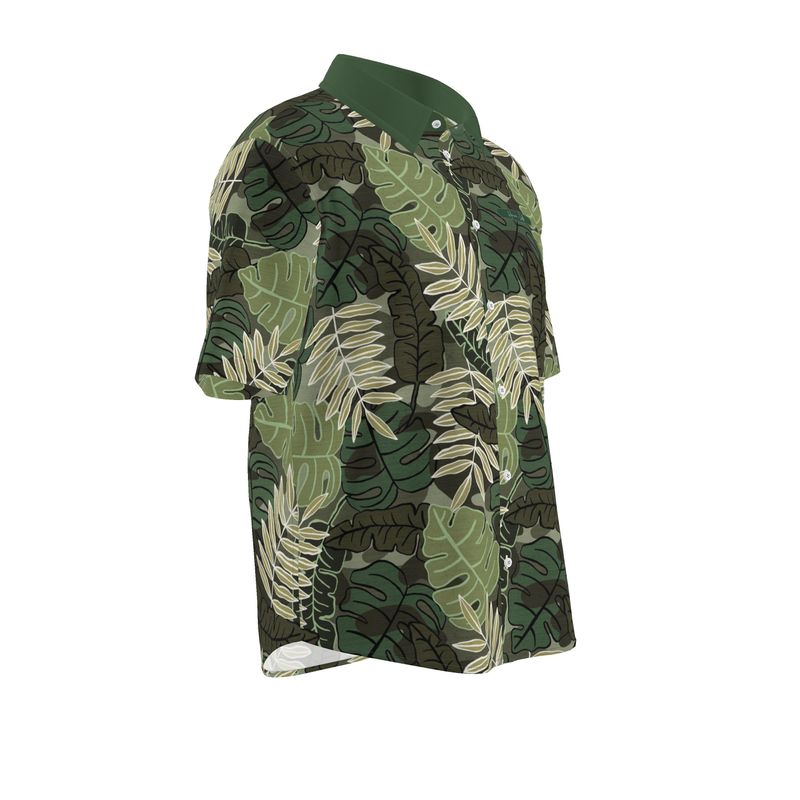 Men's Button-Up Dress Shirt - Camo Leaves - Light Green