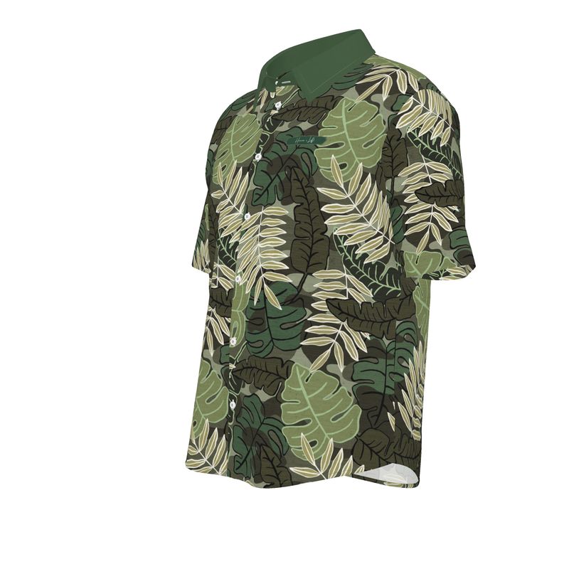 Men's Button-Up Dress Shirt - Camo Leaves - Light Green