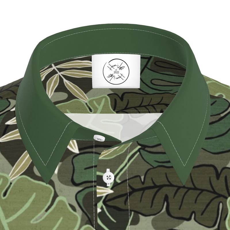 Men's Button-Up Dress Shirt - Camo Leaves - Light Green