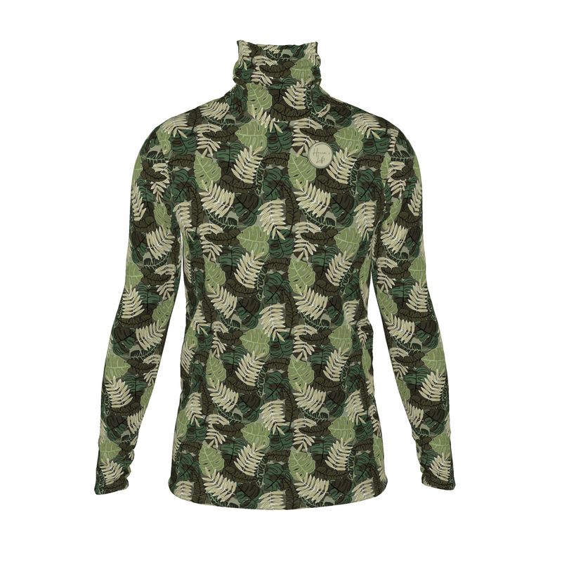 Men's High-Roll Turtleneck - Camo Leaves - Light Green