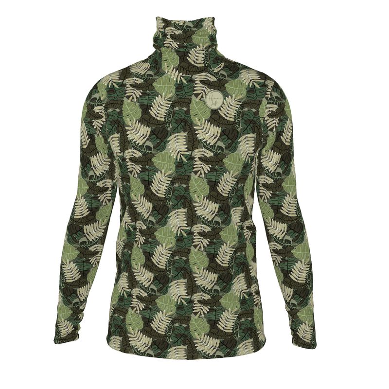 Men's High-Roll Turtleneck - Camo Leaves - Light Green